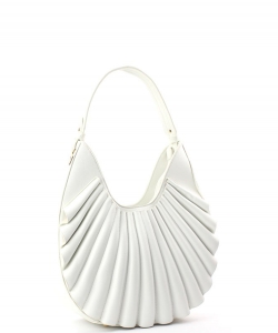 Ruffle Fashion Hobo Handbag D-0636 WHITE